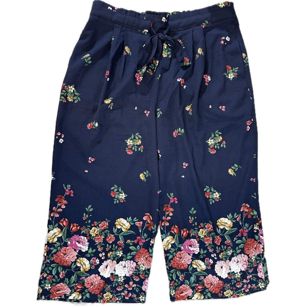 DR2 Sz XL Indigo Blue | Floral Wide Leg Pants w/‎ Pockets